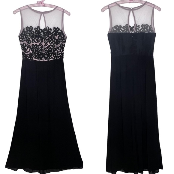 Little Mistress Black Sleeveless Embroidered Illusion Formal Gown Dress Sz 4 NWT - Picture 2 of 16